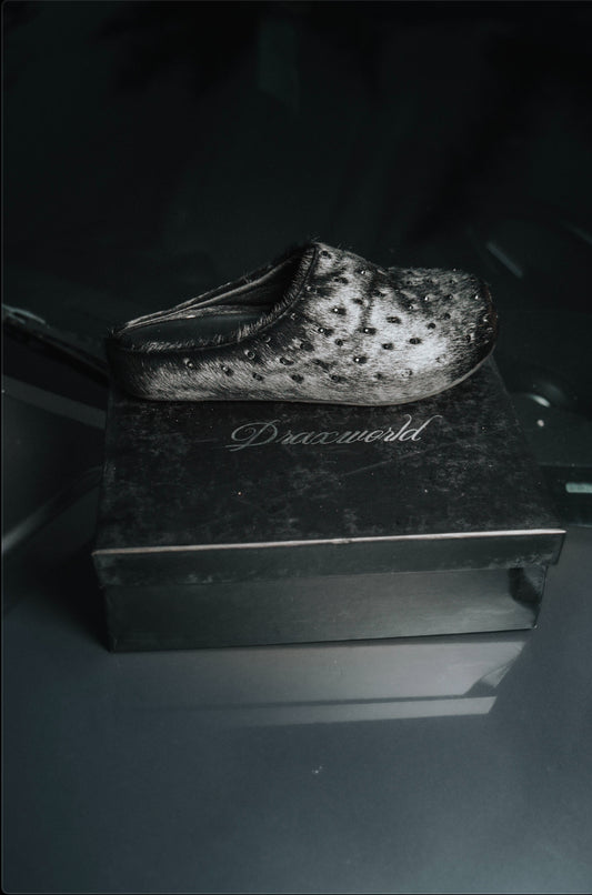 Black Calfskin Rhinestone Clogs